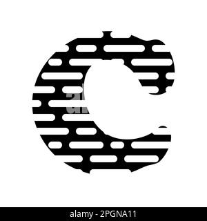 Graphique vectoriel monochrome de la lettre C avec des sections de longueur aléatoire coupées. Le fromage Gruyère du monde de l'alphabet Illustration de Vecteur