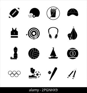 Collection d'icônes avec différents sports et une alimentation saine dans un design simple Banque D'Images