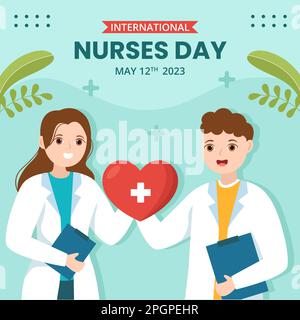 Journée internationale des infirmières et infirmiers médias sociaux contexte Illustration dessin animé à la main modèles Illustration de Vecteur