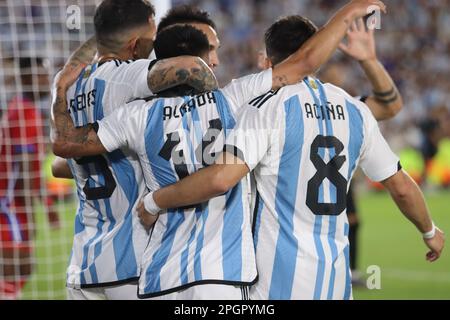 Ciudad Autonoma de Buenos Aires, Argentine, 24, mars 2023. Thiago Almada célèbre le premier but de son équipe à marquer le score lors du match entre l'équipe nationale Argentine et l'équipe nationale Panamá, match amical . Crédit: Fabideciria. Banque D'Images