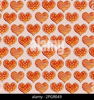 Motif aquarelle dessiné à la main avec biscuits de pain d'épice de Noël, bonbons, coeur Banque D'Images