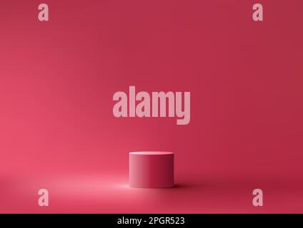 3D podium rouge réaliste sur fond rouge minimal de scène murale. Présentation de produits pour la publicité cosmétique de beauté, présentation de produits de maquette, affaires Illustration de Vecteur