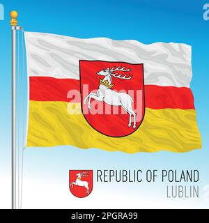 Drapeau régional et armoiries de Lublin, République de Pologne, pays européen, illustration vectorielle Illustration de Vecteur