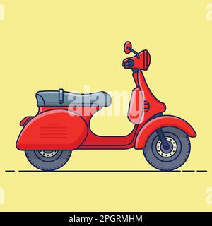 Scooter Illustration vectorielle, Motoon autocollant Scooter, Scooter Nouveau style icône de dessin animé Illustration moto, moto plate icône de véhicule Vector Illustration de Vecteur