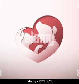 Femme tenant un chien en forme de coeur silhouette papier découpe art Illustration de Vecteur