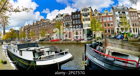 Canal urbain, Street Scene, Amsterdam, Hollande, pays-Bas, Europe Banque D'Images