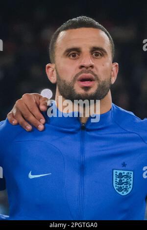 Le défenseur de l'Angleterre Kyle Walker (ville de Manchester) lors des qualifications européennes match l'Italie contre l'Angleterre au stade Diego Armando Maradona à Naples, dans le sud de l'Italie, sur 23 mars 2023. Banque D'Images