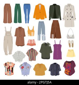 Ensemble vêtements et accessoires mode pour femmes. Illustration de Vecteur