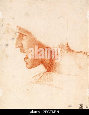 Etude de la tête d'un soldat pour la Bataile d'Angiari de 1504 à 1505 par Leonardo da Vinci Banque D'Images
