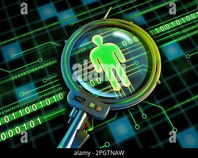 Analyse d'identité numérique. Illustration numérique, rendu 3D. Banque D'Images