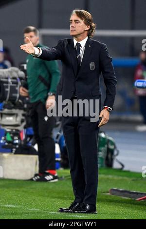 Roberto Mancini entraîneur en chef de l'Italie gestes lors du match de football du groupe C de qualification du Championnat d'Europe de l'UEFA EURO2024 entre l'Italie et en Banque D'Images