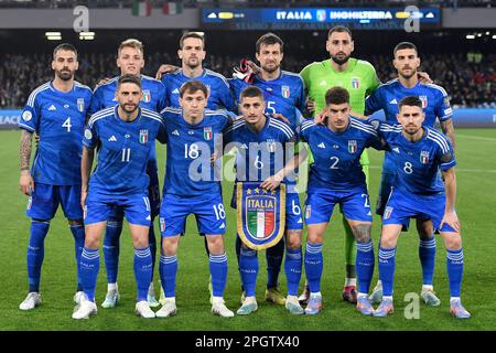 Les joueurs d'Italie posent pour une photo d'équipe lors du match de football du groupe C de qualification du Championnat d'Europe de l'UEFA EURO2024 entre l'Italie et l'Angleterre A. Banque D'Images