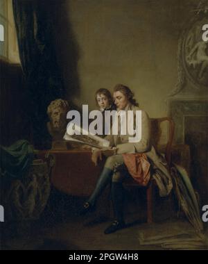 Portrait d'un homme et d'un garçon regardant des estampes entre 1765 et 1770 par John Hamilton Mortimer Banque D'Images