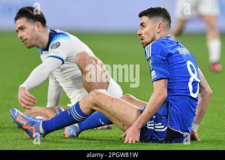 Naples, Campanie. 23rd mars 2023. Jorginho de l'Italie pendant le match de football Euro 2024 qualification Groupe c Italie-Angleterre, Stadio Diego Armando Maradona, Naples, Italie, 23 mars 2023 Fotografo01 crédit: Agence de photo indépendante/Alamy Live News Banque D'Images