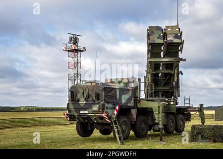 Militaire mobile MIM-104 Patriot surface-to-air missile Sam System. Allemagne - 23 août 2014 Banque D'Images