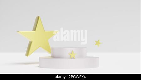 Piédestal blanc avec étoiles. Présentation du produit. 3d rendu Banque D'Images