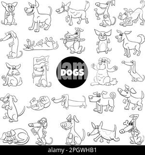 Illustration de dessins animés de chiens et chiots animaux de compagnie personnages grand ensemble de coloriage page Illustration de Vecteur