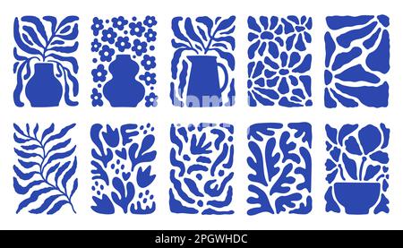 Matisse – ensemble d'art botanique abstrait. Ensemble d'affiches artistiques abstraites et tendance. Botanique, texture des fleurs. Illustration de Vecteur