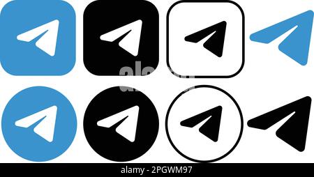 Définir les icônes du logo Telegram Messenger. Logotype de réseau social réaliste de groupe. Collection feuille de boutons de l'application Telegram sur fond transparent Illustration de Vecteur