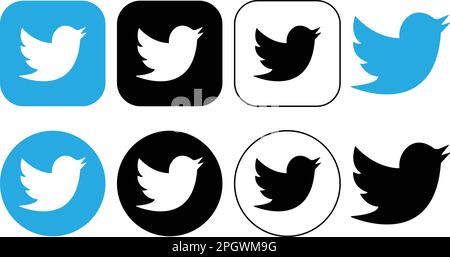 Ensemble d'icônes du logo Twitter Bird. Groupe de logotype d'icône de médias sociaux réalistes. Collection Twitter - symbole de la feuille de boutons des réseaux sociaux populaires, instantané Illustration de Vecteur
