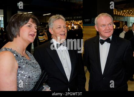 Martin McGuinness, Arleen Foster, Peter Robinson à l'inauguration du Titanic Belfast, avril 2012, Irlande du Nord Banque D'Images