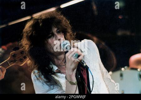 Steven Tyler d'Aerosmith, Civic Center, Providence, Rhode Island, Etats-Unis, 30 octobre 1977. Banque D'Images