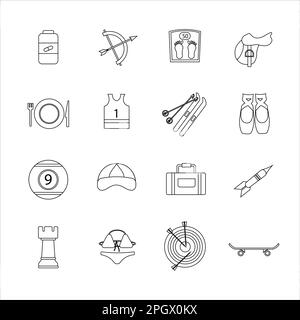 Collection d'icônes avec différents sports et une alimentation saine dans la conception de contour Banque D'Images