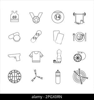 Collection d'icônes avec différents sports et une alimentation saine dans la conception de contour Banque D'Images