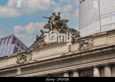 New York, NY, États-Unis. 31 août 2016 : détail de la façade de la grande gare centrale de Manhattan, New York. Banque D'Images