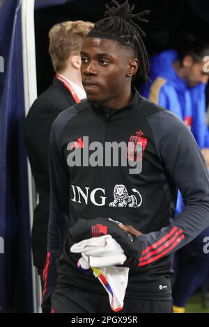 Solna, Suède. 24th mars 2023. Romeo Lavia en Belgique, photographié avant un match de football entre l'équipe nationale suédoise et les Red Devils en Belgique, à l'Friends Arena, à Solna, en Suède, le vendredi 24 mars 2023, le premier (sur 8) match de qualification Euro 2024. BELGA PHOTO VIRGINIE LEFOUR crédit: Belga News Agency/Alay Live News Banque D'Images