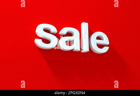 Moderne blanc 3D texte de vente d'illustraion sur un mur d'arrière-plan texturé rouge avec des ombres portées. Banque D'Images