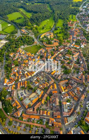 Vue aérienne, château de Burgsteinfurt, également appelé château de Steinfurt, dans le quartier de Burgsteinfurt à Steinfurt, Münsterland, Rhénanie-du-Nord-Westphalie, germe Banque D'Images