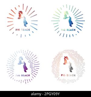 Ensemble rafale basse Pig Beach poly. Logo de l'île dans le style polygonal géométrique. Illustration vectorielle. Illustration de Vecteur