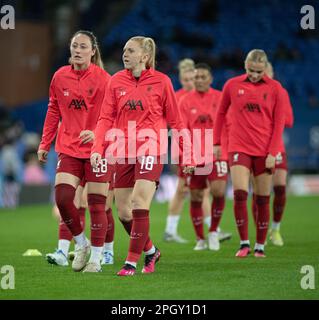 Liverpool, Merseyside, Angleterre. 24th mars 2023. L'équipe de Liverpool se réchauffe, pendant le club de football Everton V Liverpool football Club à Goodison Park, dans la Super League des femmes Barclays (Credit image: ©Cody Froggatt/ Alay Live News) Banque D'Images