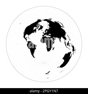 Forme du monde. Projection équidistante azimutale. Carte géographique du monde plane avec des lignes graticules. Illustration vectorielle. Illustration de Vecteur
