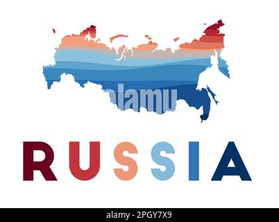 Carte de Russie. Carte du pays avec de belles vagues géométriques dans les couleurs rouge et bleu. Forme russe éclatante. Illustration vectorielle. Illustration de Vecteur
