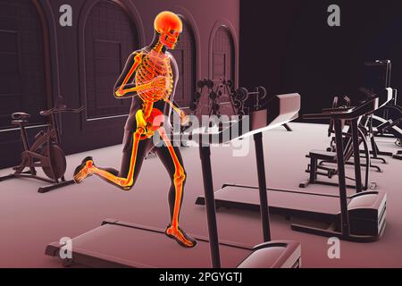Squelette courant sur un tapis roulant, illustration Banque D'Images
