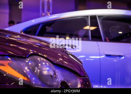 Jaguar Symbol à l'avant d'une voiture le 25 février 2023 lors d'une exposition automobile à Kochi, Inde . Banque D'Images