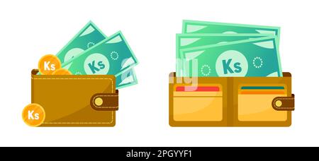 Portefeuille avec argent Kyat birman Illustration de Vecteur