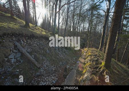 Paysage dans le jura suisse dans le canton de bâle, sur l'une des plus belles randonnées de la région entre le Belchenfund et le Lauchfund. Banque D'Images