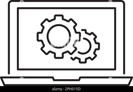 Engrenages des technologies de l'information, illustration de l'icône vectorielle de l'ordinateur portable. Illustration de Vecteur
