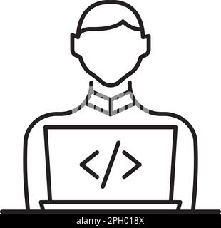Ordinateur portable de technologie de l'information, code signe, illustration d'icône de vecteur de programmateur. Illustration de Vecteur