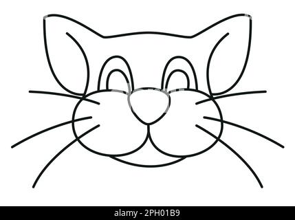 tête de chat - dessin animé dessin simple schéma noir et blanc illustration de vecteur isolée sur blanc Illustration de Vecteur