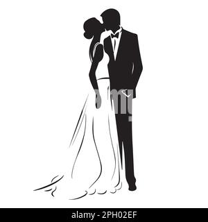 Marié embrassant la mariée. Icône vectorielle minimale du mariage traditionnel. Femme en robe de mariée Illustration de Vecteur