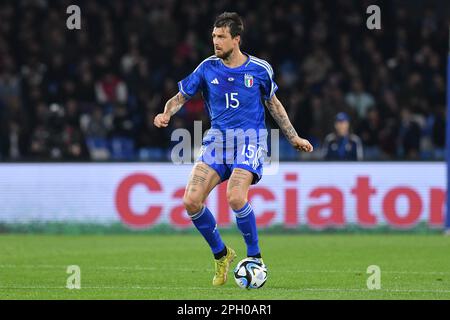 Naples, Campanie. 23rd mars 2023. Francesco Acerbi de l'Italie pendant le match de football Euro 2024 qualification Groupe c Italie-Angleterre, Stadio Diego Armando Maradona, Naples, Italie, 23 mars 2023 AllShotLive/SIPA Etats-Unis crédit: SIPA Etats-Unis/Alamy Live News Banque D'Images