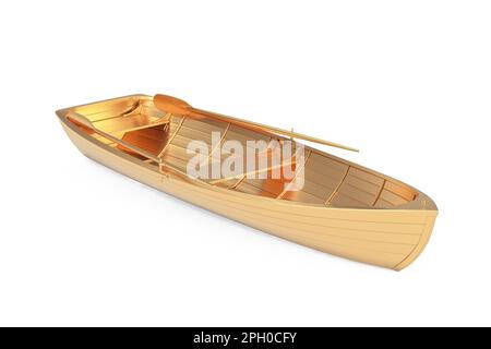 Vieux bateau de pêche en bois doré sur fond blanc. 3D rendu Banque D'Images