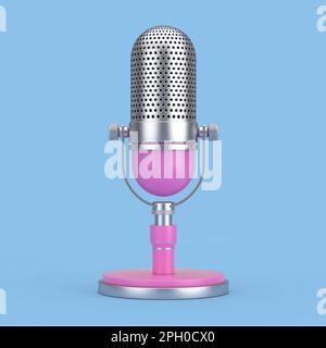 Icône Web de microphone rose sur fond bleu. 3D rendu Banque D'Images