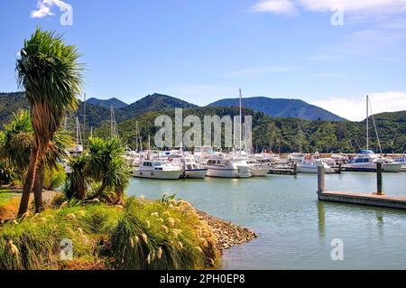 Havelock Marina, Havelock, région de Marlborough, île du Sud, Nouvelle-Zélande Banque D'Images