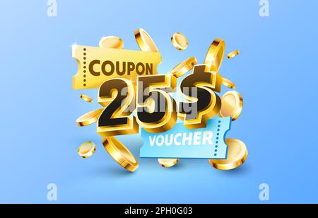 bon cadeau de 25 dollars, offre spéciale sur les bannières de remboursement. Illustration vectorielle Illustration de Vecteur