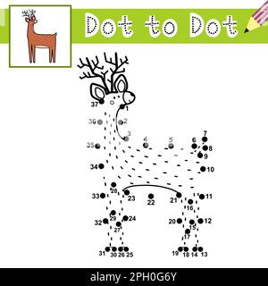 Attachez les points et dessinez un joli cerf. Jeu point à point avec renne drôle Illustration de Vecteur